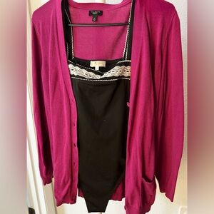 2 Piece Bundle, Talbots 1X Fuchsia Cardigan Sweater, Black&white XL Bodysuit